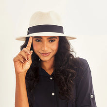 Carregar imagem no visualizador da galeria, Model Front: Uv Line Chapeau Panama Hat Shanghai Imp Uni White Black Upf50+