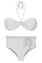 Carregar imagem no visualizador da galeria, Product Front: Rio De Sol Ensemble Set Shimmer-White Twist Belted-High-Waist