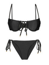 Carregar imagem no visualizador da galeria, Product Front: Rio De Sol Ensemble Set Shimmer-Black Balconet-Tie Cheeky-Tie-Gold