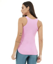 Carregar imagem no visualizador da galeria, Model Back: Alto Giro Fitness Haut Regata Skin Fit Alongada Rosa Happiness