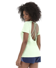 Carregar imagem no visualizador da galeria, Model Back: Alto Giro Fitness Haut T-Shirt Skin Fit Rolete Costas Verde Joy