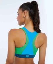 Carregar imagem no visualizador da galeria, Model Back: Alto Giro Fitness Haut Top Blackout Decote Alto Recortes Azul Vivid