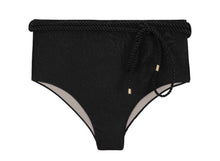 Carregar imagem no visualizador da galeria, Product Front: Rio De Sol Bas Bottom Shimmer-Black Belted-High-Waist