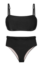 Carregar imagem no visualizador da galeria, Product Front: Rio De Sol Ensemble Set Shimmer-Black Bandeau-Reto Hotpants