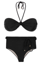 Carregar imagem no visualizador da galeria, Product Front: Rio De Sol Ensemble Set Shimmer-Black Twist Belted-High-Waist