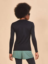 Carregar imagem no visualizador da galeria, Model Back: Uv Line T-Shirt Longsleeve Fem Skin Infratherm Preto Upf50+
