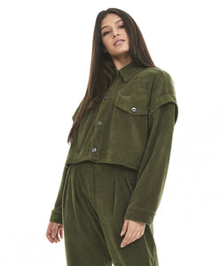 Jaqueta Cropped Colete Stretch Verde Kalamata