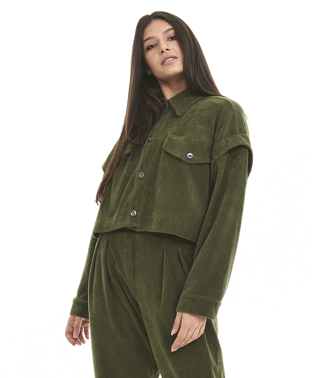 Jaqueta Cropped Colete Stretch Verde Kalamata