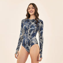 Carregar imagem no visualizador da galeria, Image 02: Uv Line Une Pièce Swimsuit Macae Coconut Palms Navy Blue Upf50+
