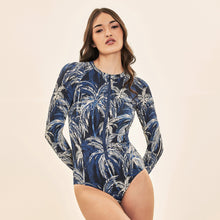 Carregar imagem no visualizador da galeria, Image 04: Uv Line Une Pièce Swimsuit Macae Coconut Palms Navy Blue Upf50+
