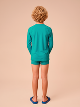 Carregar imagem no visualizador da galeria, Model Back: Uv Line T-Shirt Longsleeve Uvpro Kids Green Sea Upf50+
