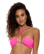 Carregar imagem no visualizador da galeria, Model Front: Luli Fama Haut Top Drawstring Diamond Girl Shocking Pink
