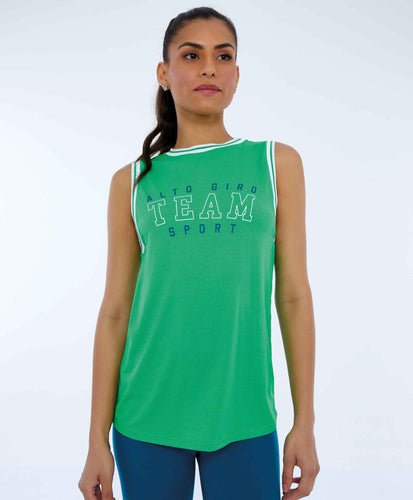 Model Front: Alto Giro Fitness Haut Regata Nylon Dry Alongada Verde Classic