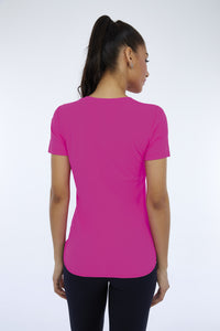 Model Back: Alto Giro Fitness Haut T-Shirt Skin Fit Inspiracionais Pink Choque