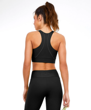 Carregar imagem no visualizador da galeria, Model Back: Alto Giro Fitness Haut Top Hyper Nadador Com Frisos Preto
