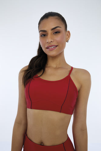 Model Front: Alto Giro Fitness Haut Top Hyper Recortes Atlanta Vermelho Haute Red