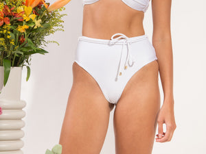 Bottom Shimmer-White Belted-High-Waist