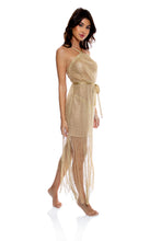 Carregar imagem no visualizador da galeria, Cross Halter Long Fringe Dress Gold Rush
