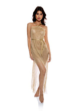 Carregar imagem no visualizador da galeria, Cross Halter Long Fringe Dress Gold Rush
