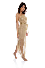 Carregar imagem no visualizador da galeria, Image 03: Luli Fama Vêtement De Plage Cross Halter Long Fringe Dress Gold Rush
