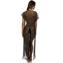 Carregar imagem no visualizador da galeria, Gallery: Luli Fama Vêtement De Plage Long Caftan Siren Dream Black Gold

