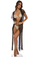 Carregar imagem no visualizador da galeria, Model Front: Luli Fama Vêtement De Plage Long Caftan Siren Dream Black Gold
