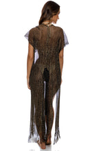 Carregar imagem no visualizador da galeria, Model Back: Luli Fama Vêtement De Plage Long Caftan Siren Dream Black Gold
