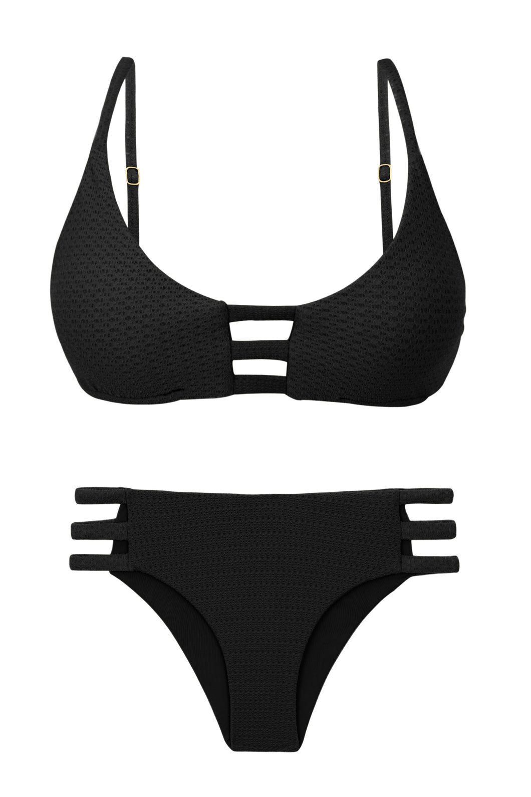 Product Front: Rio De Sol Ensemble Set Bora-Black Bra-Trio Madrid-Trio