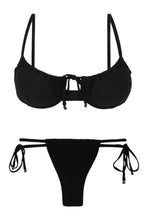 Carregar imagem no visualizador da galeria, Product Front: Rio De Sol Ensemble Set Dots-Black Balconet-Tie Pipa
