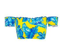 Carregar imagem no visualizador da galeria, Product Front: Rio De Sol Haut Top Palmeira Azul Off Shoulder
