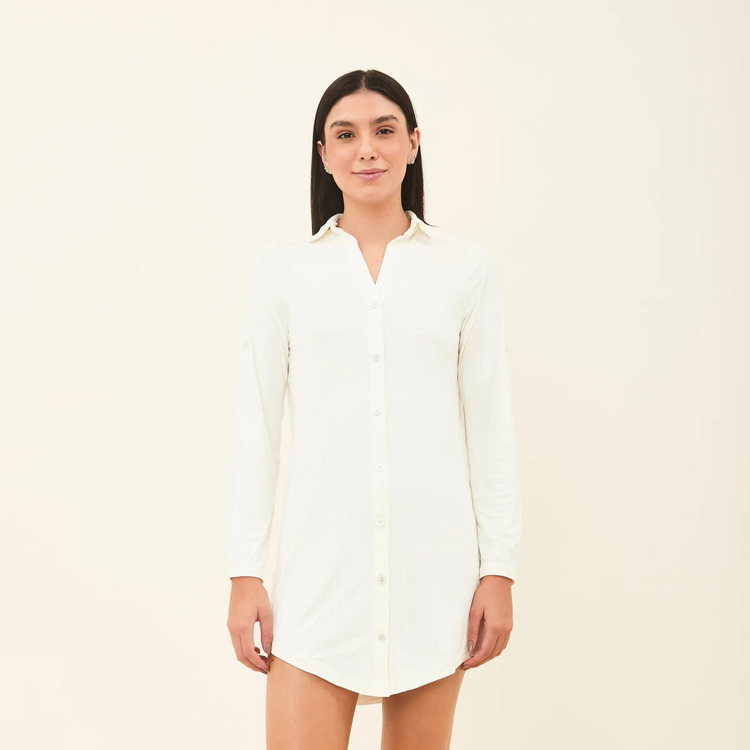 Model Front: Uv Line Chemise Shirtdress Copenhagen Offwhite Upf50+