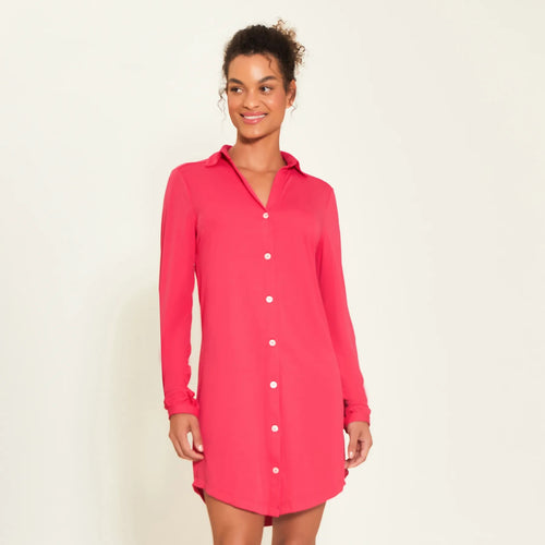 Model Front: Uv Line Vêtement De Plage Shirtdress Copenhagen Pink Upf50+