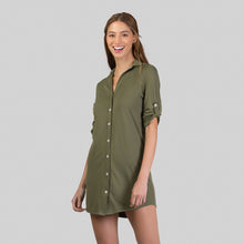 Carregar imagem no visualizador da galeria, Image 02: Uv Line Vêtement De Plage Shirtdress Copenhagen Verde Militar Upf50+
