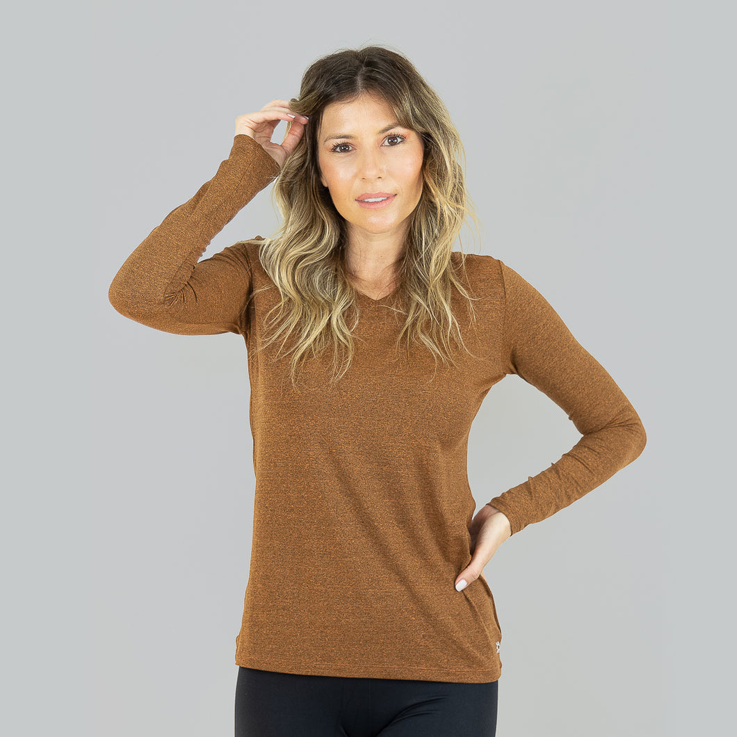 Model Front: Uv Line Fitness Haut Sport Fit Fem Ml Amarelo Msc Upf50+