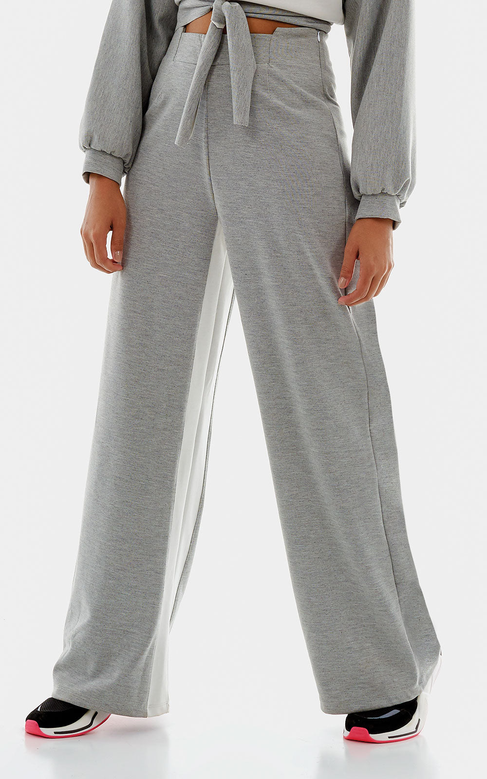 Calca Bicolore Pantalona Cinza